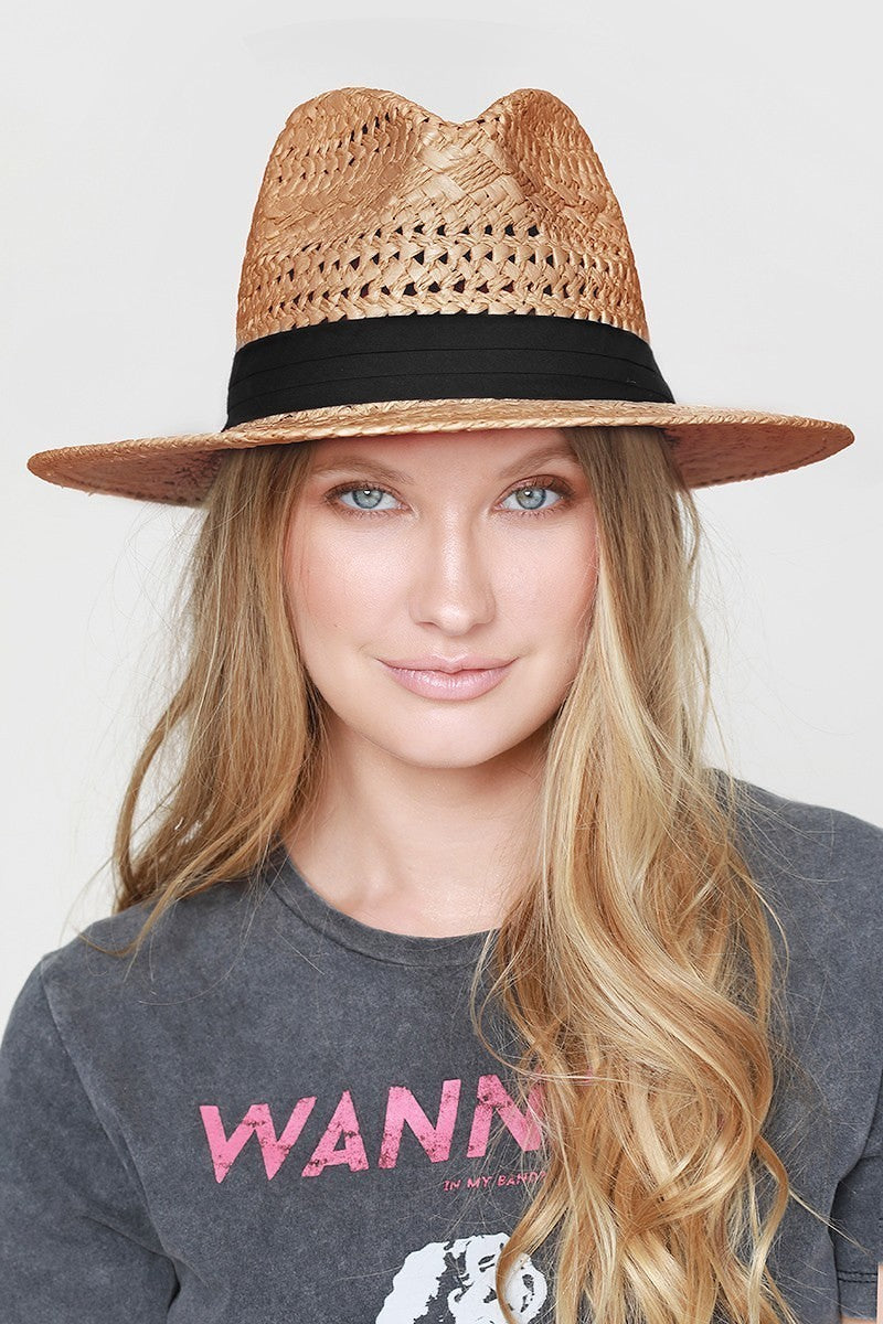 UBH048 Pattern Weave Straw Panama Tan
