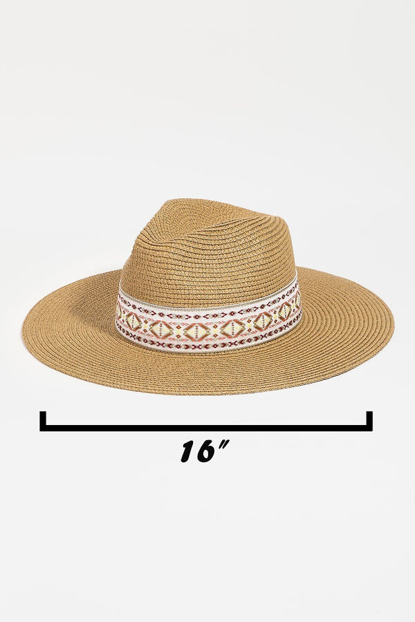 UBH047 Straw Fedora Embroidered Ivory
