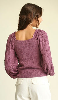 Riot Long Sleeve Rouched Top Dusty Lilac