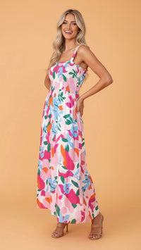 Belia Smocked Midi Dress Floral Candy