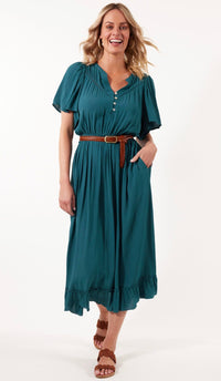 Botanical Midi Dress Teal