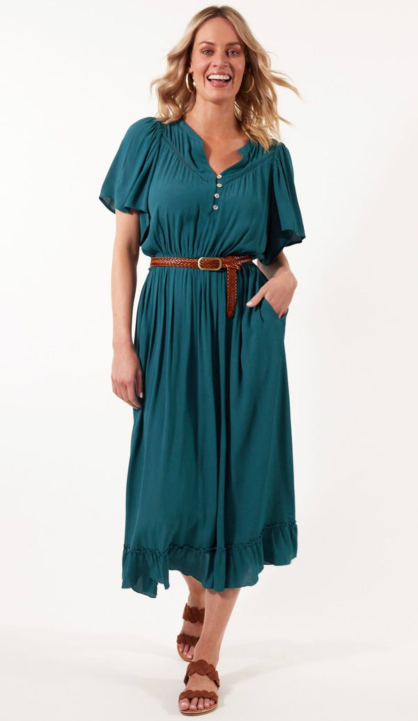 Botanical Midi Dress Teal