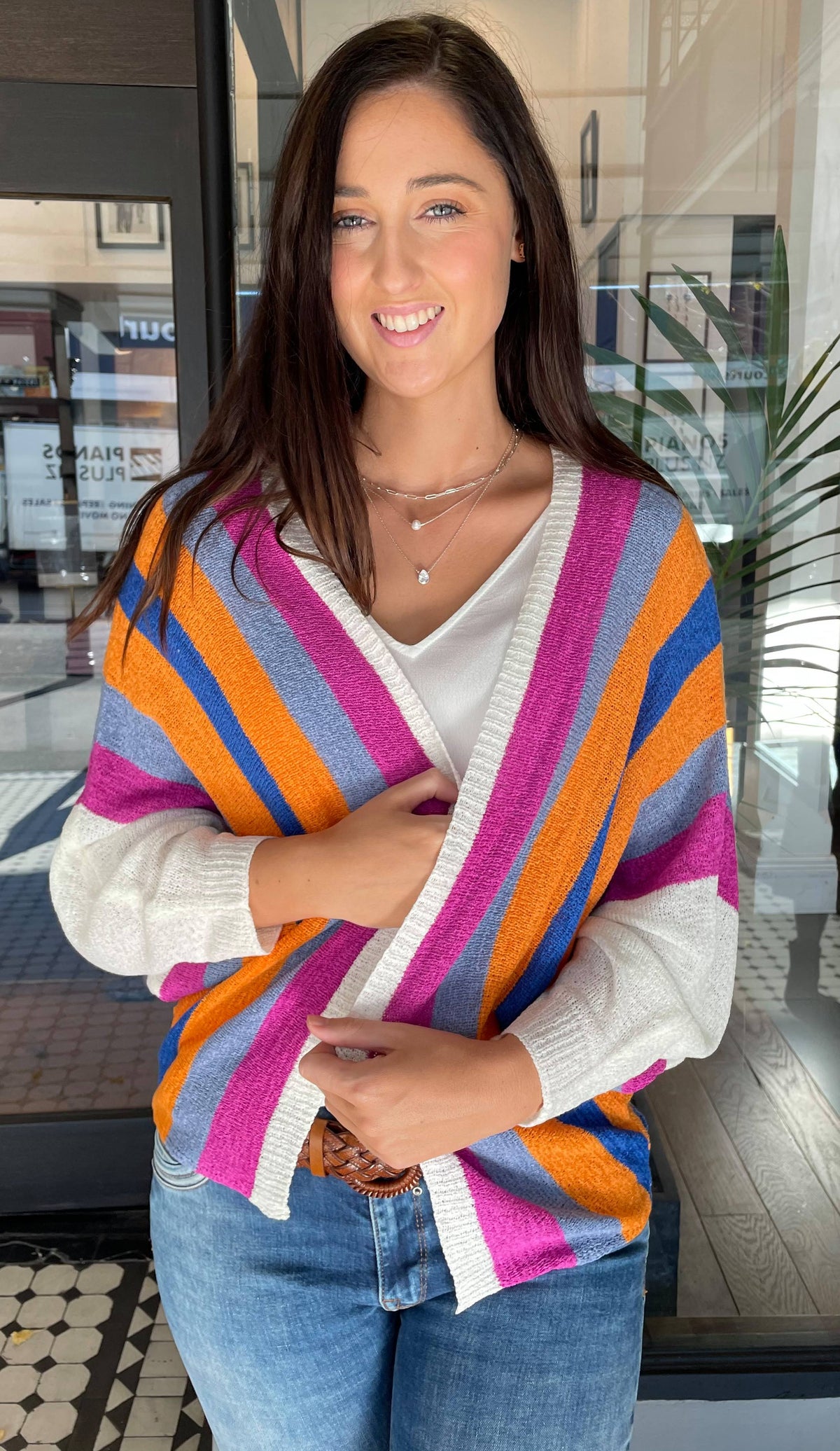Lara Knit Striped Cardi Magenta