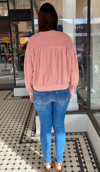 Crochet Lace Cropped Jacket Dusty Pink
