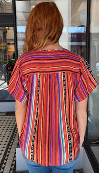 Mexicali Embroidered Tie Front Top Multi