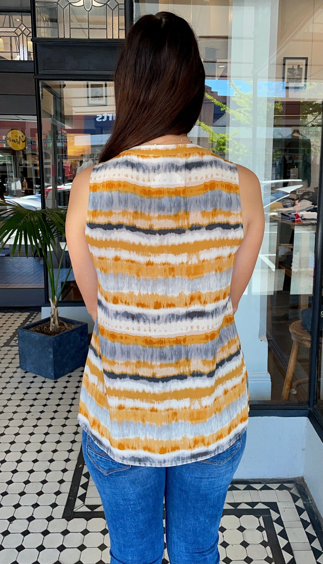 Tie Dye Embroidered Sleeveless Top Marigold
