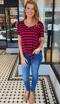 Lara Striped Knot Front Top Red/Navy