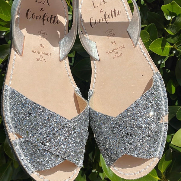 LA x Confetti Crossover Peep Toe Silver Glitter