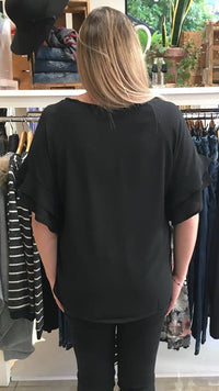 Jaz Ruffle Sleeve Top Black