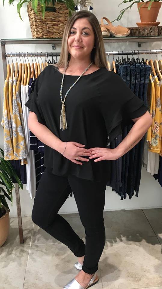 Jaz Ruffle Sleeve Top Black