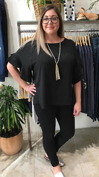 Jaz Ruffle Sleeve Top Black