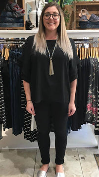 Jaz Ruffle Sleeve Top Black