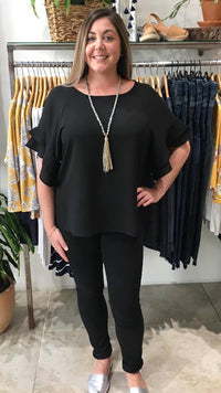 Jaz Ruffle Sleeve Top Black