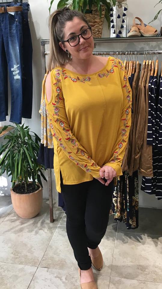 Romance Embroidered Top  MUSTARD
