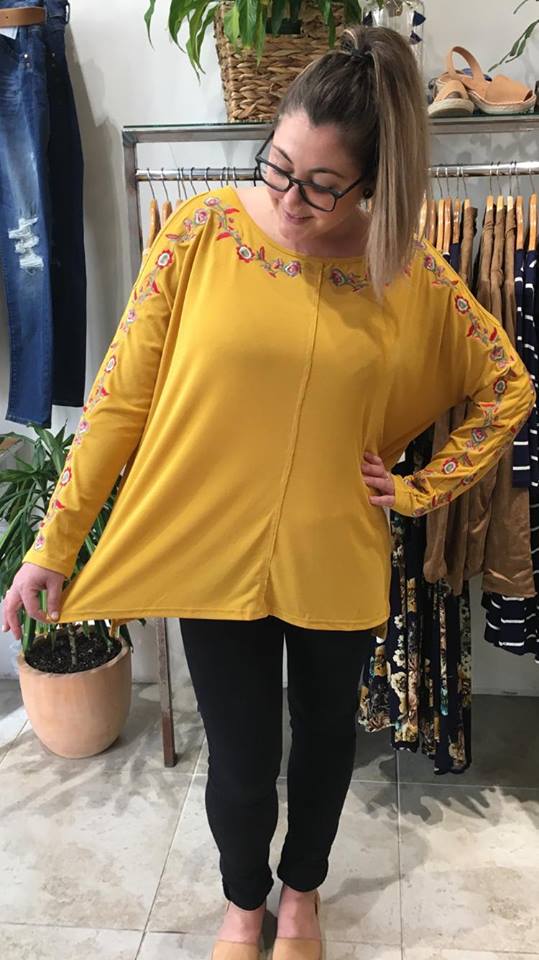 Romance Embroidered Top  MUSTARD