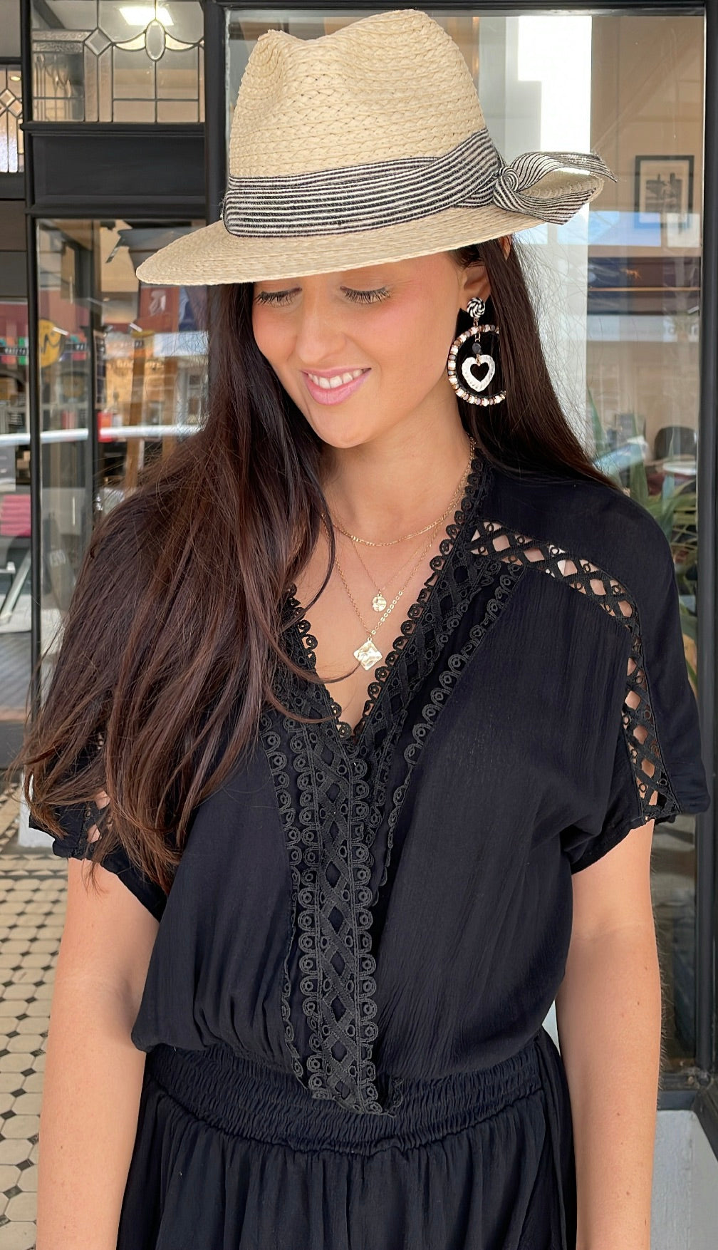 Delilah V Neck Lace Trim Dress Black