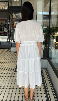 Val Textured Tiered Midi Dress White