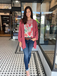 Raglan Puff Sleeve Chenille Cardigan Brick
