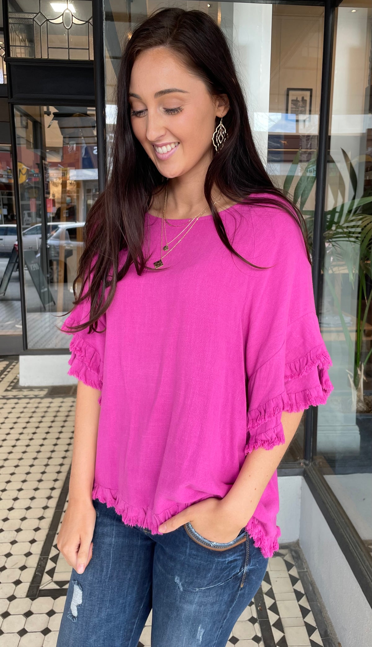 Jess Layered Sleeve Top Berry