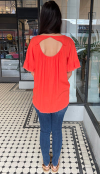 Jada Cut Out Back Linen Top Tangerine
