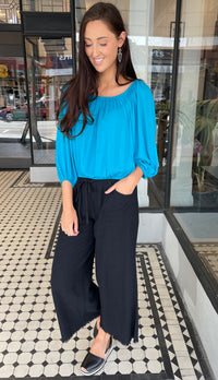 Willa Frayed Bottom Wide Leg Pants Black