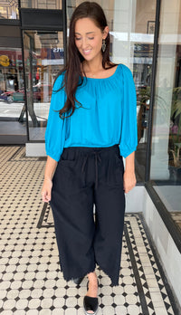 Willa Frayed Bottom Wide Leg Pants Black