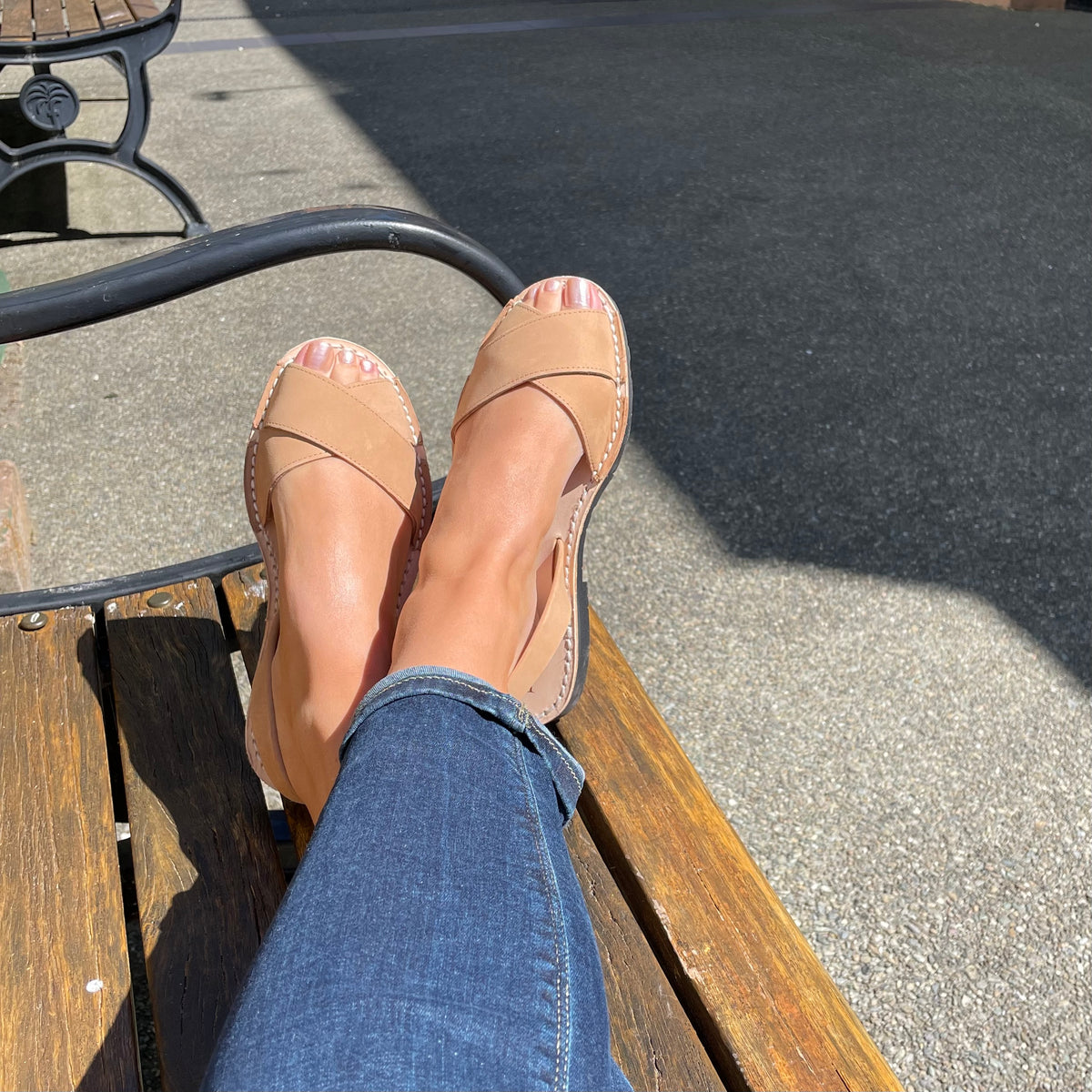 LA x Confetti Crossover Peep Toe Tan Nubuck