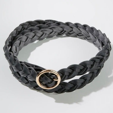 Belt015 Faux Leather Braided Belt Black