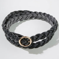 Belt015 Faux Leather Braided Belt Black