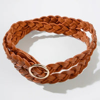 Belt015 Faux Leather Braided Belt Tan
