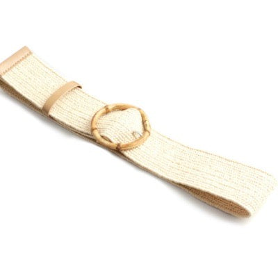 Woven Belt Circle Bamboo Buckle Cream