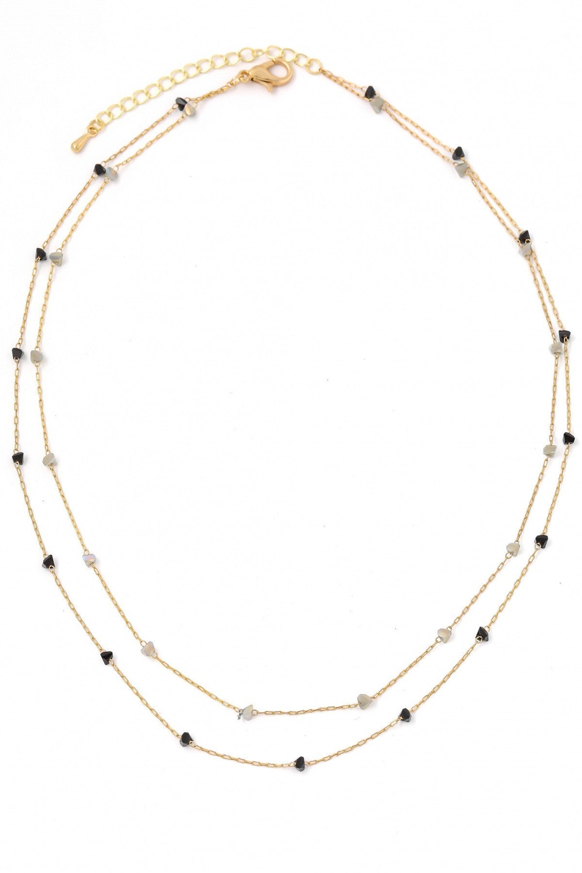 FMN114 Double Layer Glass Bead Necklace Black