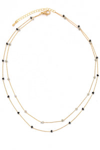 FMN114 Double Layer Glass Bead Necklace Black