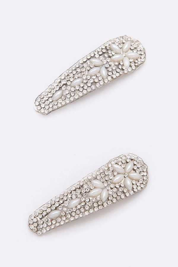 HA025 Diamante Pearl Clip Set Silver