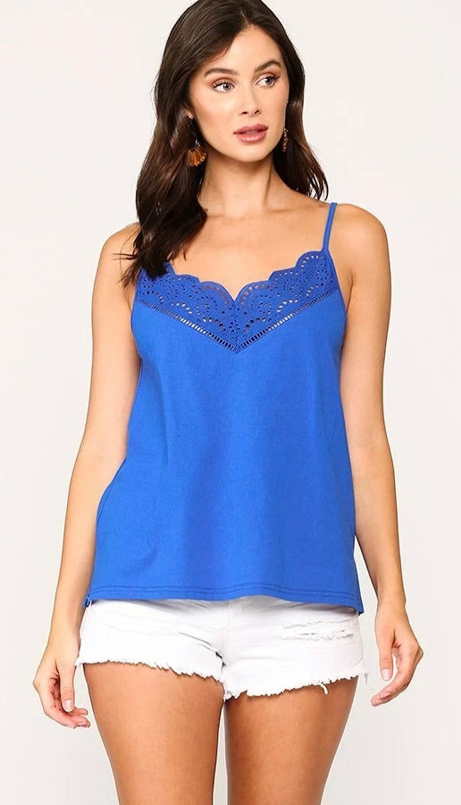Eyelet Lace Cami Royal Blue